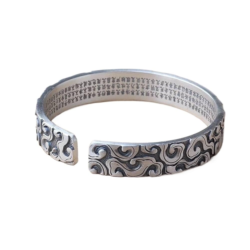 Bracciale in argento, bracciale rigido alla moda, braccialetto in argento 999 con parole buddiste a forma di nuvola, braccialetto aperto, braccialetto vintage unisex in argento, i braccialetti possono