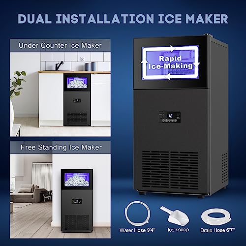 Sozt SDZ45B Upgraded Commercial Ice Maker 130Lbs/24H With 35Lbs Storage Bin, 15 Inch Wide Frosted Black Undercounter/Freestanding Ice Maker Machine thumb #5