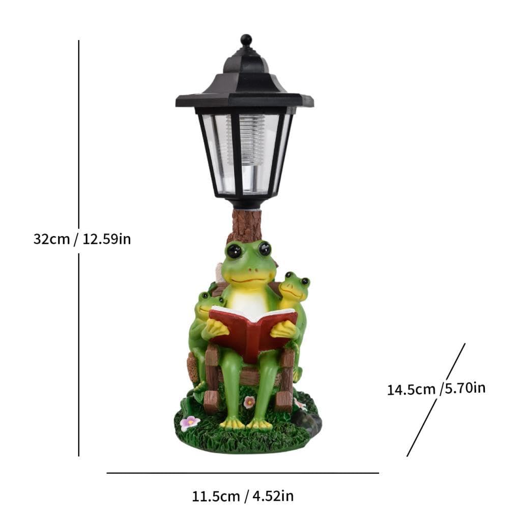 Colcolo Estatua Rana Solar para jardín, Estatua Rana para Exteriores con luz Solar, Regalo, decoración del hogar, Escultura Resina para césped, 11.5 X 14.5 X 32 Cm