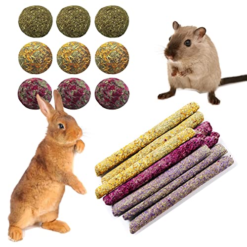 Acidea 18pcs Hamster -Kau -Spielzeug für Zähneschleife, natürliche Blüten Geschmack Timothy Heustangen und Kugeln für Haustierhasenzähne, kleine Tierkauen für Kaninchen, Chinchilla, Meerschwein Cover