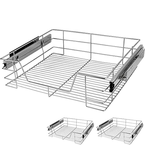 CASARIA 3x Bandejas de Metal Telescópicas 60cm Cestas de Almacenamiento Extraíbles Carga 25Kg Cocina Cromada