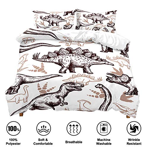 Zhh 3 Pcs Dinosaur Duvet Cover Sets Twin Kids' Bedding Set 3D Animal Pattern Comforter Cover Boy's Bedspread With Zipper Closure, Soft Children's Quilt Cover And 2 Pillowcases #TOP1