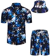 TUNEVUSE Mens Hawaiian Shirts and Shorts Set 2 Pieces Beach Outfits Flower Print Summer Tropical ...