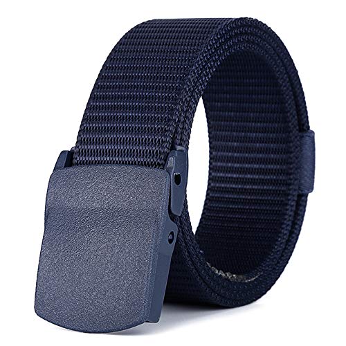 XFentech Unisexo Cinturon Nylon - Clásico Elástico Transpirable Lona Táctico Militar Cinturon Hebilla Plástica, Profundo azul, 115 * 4.0cm