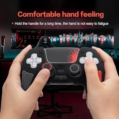 Image of Meyaar PS 5 Controller Cover Case, Anti-Slip Silicone Cover Skin Compatible with PS5 Dual Sense Controller with Thumb Grip Caps, Joystick Protectors (Black)