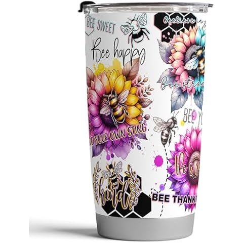 Fancyfams Bee Affirmation Tumbler, 20 oz Stainless Steel Coffee Mug, Inspirational Sublimation Cup Themed Gifts Gifts for Women Men Honeybee Bumblebee (Bee Yourself) Cover