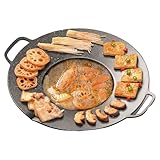 Grillpfanne | 42 x 37 cm | Steakpfanne aus Aluminiumlegierung | Grillplatte mit Griffen | runde Küchenutensilien für Zuhause zum Camping