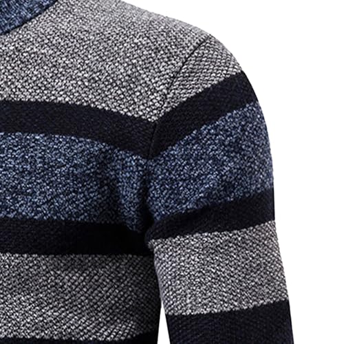 Men's Full Zip Striped Sweater Knit Stand Collar Zipper Long Sleeve Cardigan Tall Big Casual Knitwear Pockets Cardigans (Blue,Medium)4