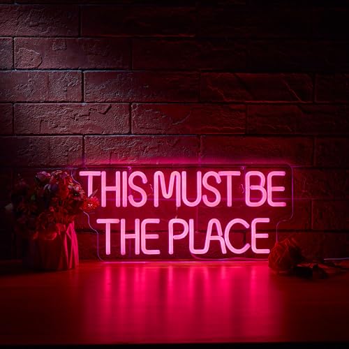 This Must Be The Place Neon Sign for Wall Dcor Dimmable LED Neon Light USB Powered Neon Art Signs(Pink)