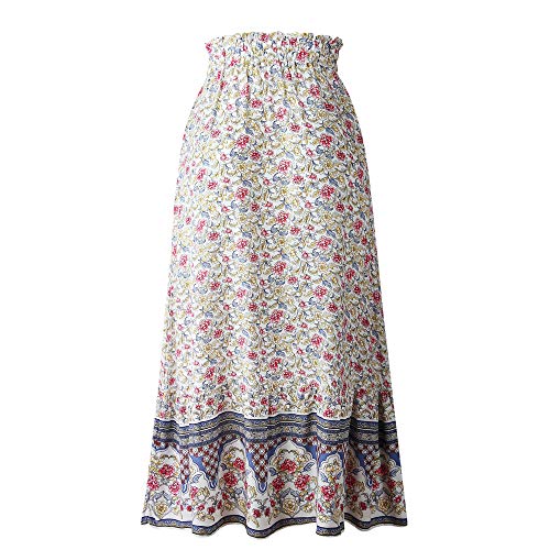 Women Floral Printed Elastic Waist Tie A Line Bohemian Beach Long Maxi Skirt2
