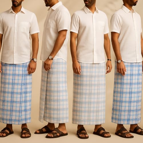 Image of Weavers Villa Men's Mixed Cotton Unstitched Lungi | Soft Breathable Traditional Daily Wear for Men