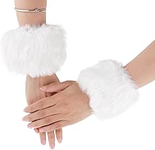 Yolev 1 Pair Faux Fur Wrist Cuffs Winter Fur Wrist Warmers Wrist Band Ring Cuffs Soft Winter Arm Warmer Sleeves for Women