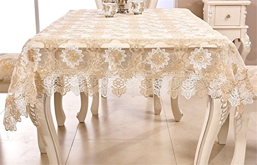 Adasmile A & S Lace Tablecloth Rectangle Embroidered Handmade Floral Table Covers For Party Wedding Champagne 60"X90" #TOP3