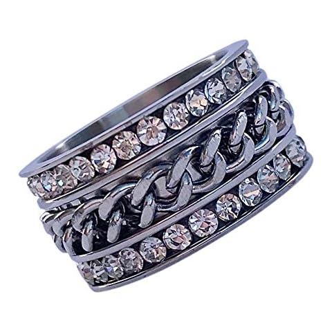 birthstonerings4u Spinner Eternity Ring~Stainless Steel~Cubic Zirconia CZ Band~CZ Chain Spinner~Diamond~Clear Crystals~Fidget Ring~Women's Jewelry (8) Cover