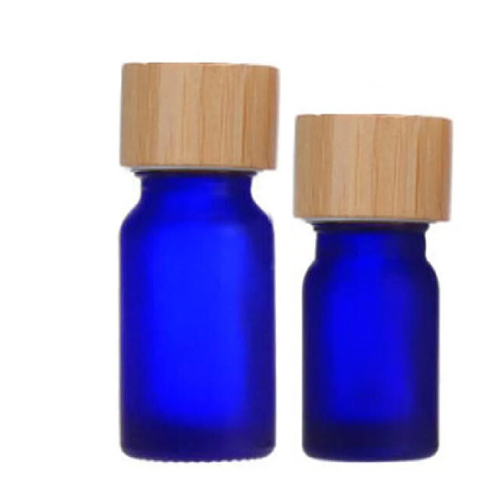 Bamboo Lid Glass the bottle 100x 5ml / 10ml Glass Bottles with Bamboo Screw cap and Orifice reducer Inner Lid (Color : Frosted Blue, Size : 100 BOTTLES_5ML)