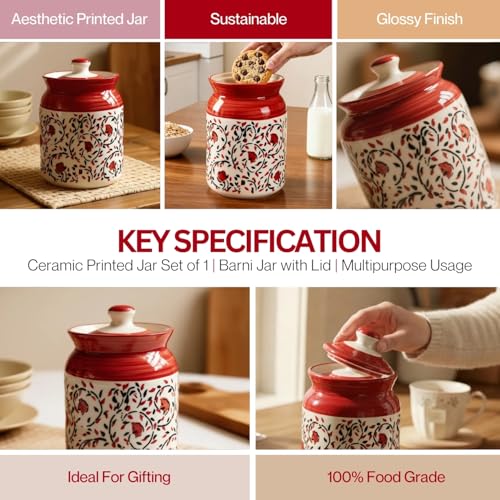 Image of Ceramic Handglazed Pickle Jars Set of 1-1000 ML Each | 1 kg Achaar Martban Barni Jar with Lid | Ceramic Storage Jar Container Pickle, Chatney