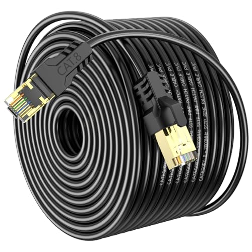 Image of Cat 8 Ethernet Cable 350FT,High Speed 40Gbps,2000Mhz,26AWG,Gold Plated RJ45 Connector,for Outdoor&Indoor,for /PC /Modem /Router /Gaming,Faster Than Cat7 /Cat6 /Cat5