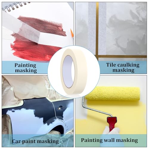 Image of 12 Rolls Masking Tape Bulk 1 Inch White Beige Masking Tapes for General Purpose, Craft, Art, Home, Office, School, 1 Inch x 55 Yards