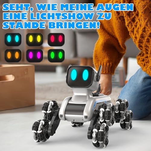 SIMREX Roboter Hund RC Stunt Auto Spielzeug - interaktive Fernbedienung Auto mit Gestentensteuerung & Mecanum Räder, LED-Augen, 3 Soundeffekte, Geburtstagsgeschenk für Kinder Jungen Mädchen Alter 6+
