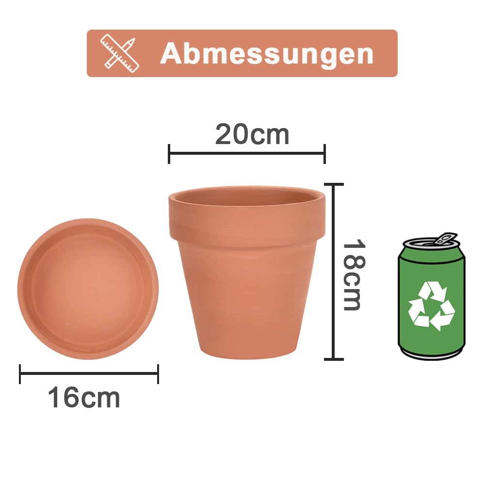 Vensovo 2er-Pack 20 cm große Terrakotta-Töpfe mit Untersetzern | Große Tontöpfe mit Ablaufloch und Untersetzern für Pflanzen, ideal für den Innen- und Außenbereich