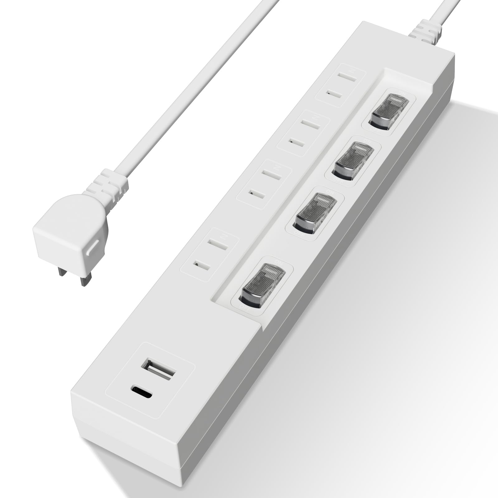 【ヒカリテラス】 PD対応 節電スイッチ付 シャッター付電源タップ 雷ガード USB付 Type-C 20WPD出力 USBタップ ４個AC口 USBA×１、USB type-C×１ ほこりシャッター付 ２ｍケーブル ホワイト