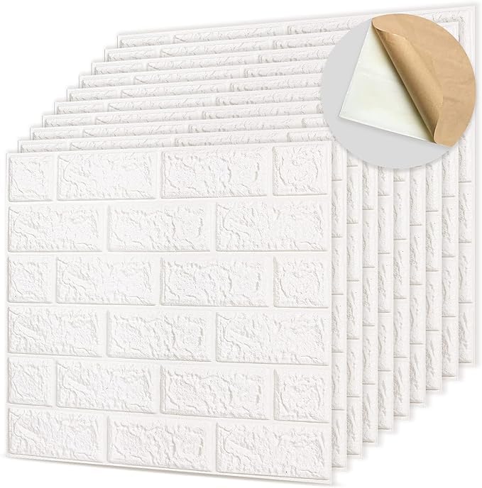 Image of Brick Wallpaper - Self Adhesive PE Foam Brick Design 3D Wall Stickers /DIY Wallpaper for Home Hotel Living Room Bedroom & Cafe (70 x 77cm, Appx. 5.8Sq Feet) (White)-Pack of 1