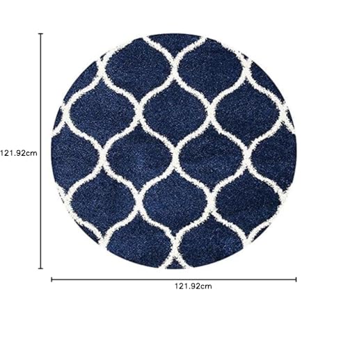 Image of Fur Shaggy Rugs and Carpets, Modern Plush Area Rug for Bedroom Living Room Floor Mat Bedside Home Decor Carpet (4x4 Feet Round, Navy Blue|Ivory)