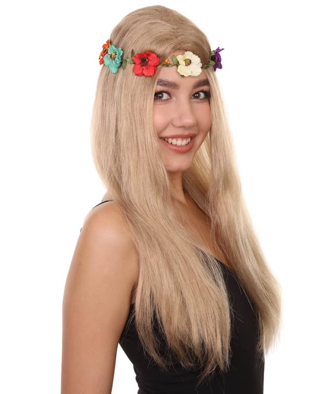 HPO Adult Women's Queen of Cats Wig with Flower Crown,Hippie Event Ready Halloween Wig for Party Ready Fancy Cosplay - Blonde - Image 3