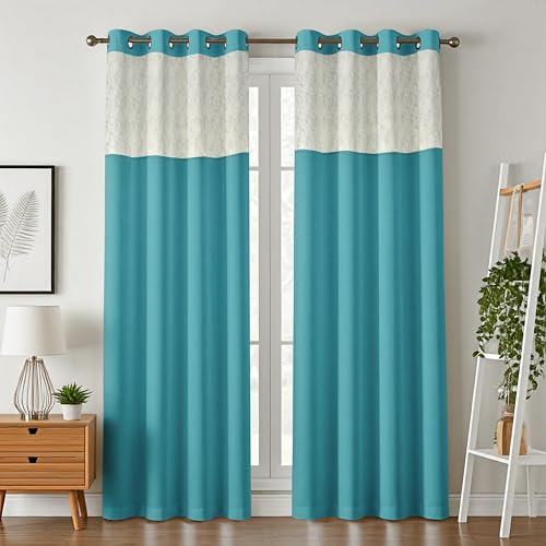 Image of IVAZA Dual-Tone Design 100% Complete Blackout Curtains - Room Darkening Curtain for Door -, Heavy Blackout, Thermal Insulation Curtains, Black Out Curtains 8 feet Long Set of 2 Firozi