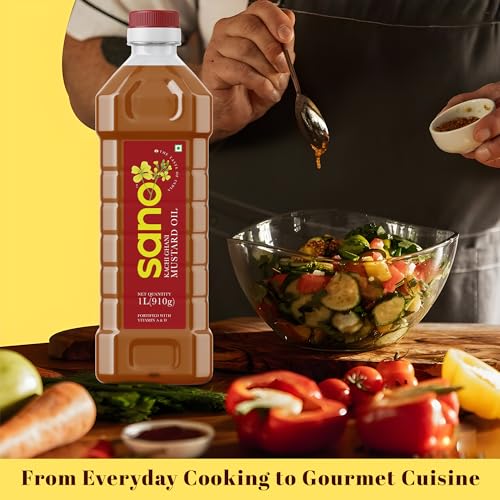 Image of Sano Pure & Fresh Kachi Ghani Mustard Oil - 1 Ltr X 2 Pack Pet Bottle | High Pungency | Rich in Omega-3 | 100% Natural and Pure | Authentic Indian Cooking Oil