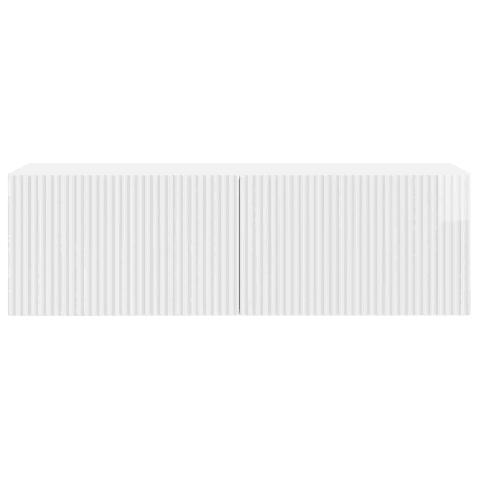 Mueble de TV colgante blanco de madera de ingeniería de alto brillo, mueble de TV moderno montado en la pared con puertas batientes, gran espacio de almacenamiento