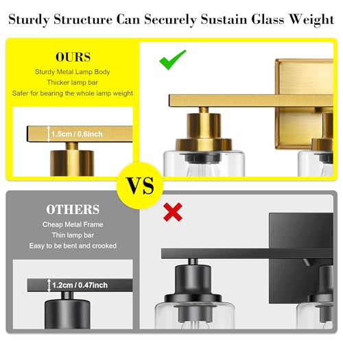 Image of Ascher Bathroom Vanity Light Fixtures, 3 Light Wall Sconces Lighting with Clear Glass Shade, Gold Wall Lights for Mirror, Kitchen, Living Room, Gallery, E26 Base (Bulbs Not Included)