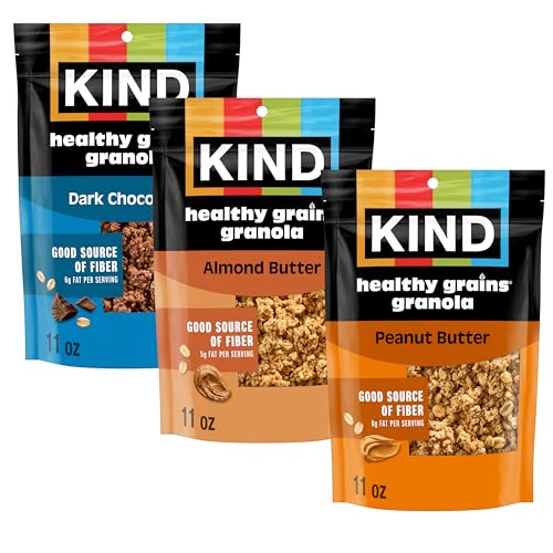 Kind Healthy Grains Granola Variety Pack, Gluten Free, Healthy Snack Mix, Dark Chocolate, Almond Butter, Peanut Butter, 10g Protein, 11oz, 3 Count - image 1