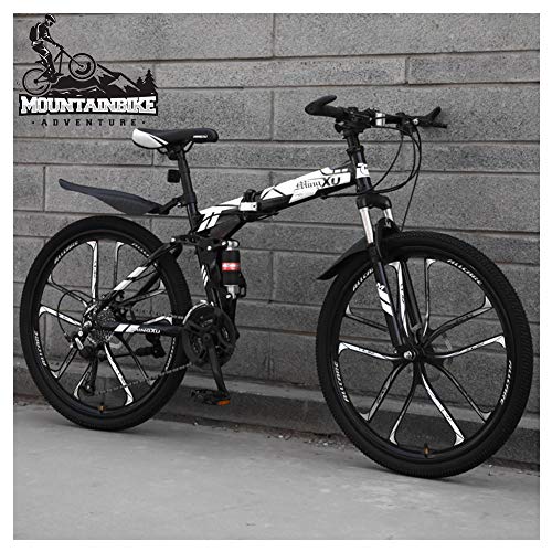 Bicicleta de montaña de 26 Pulgadas para Adultos, Hombres y Mujeres, Bicicleta de montaña de Doble suspensión con Frenos de Disco, Cuadro de Acero de Alto Carbono Plegable, Asiento Ajustable, 10 RAD