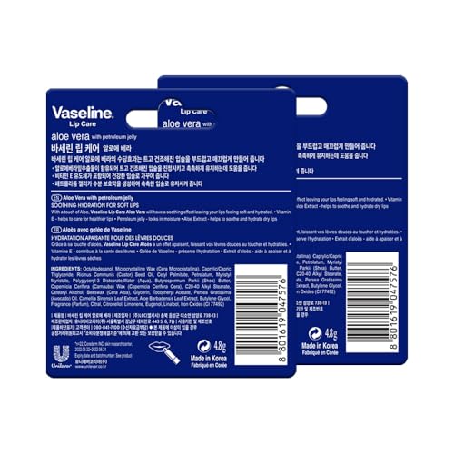 Image of Vaseline Lip Care Aloe Vera Lip Balm Stick 4.8g (Pack of 2)
