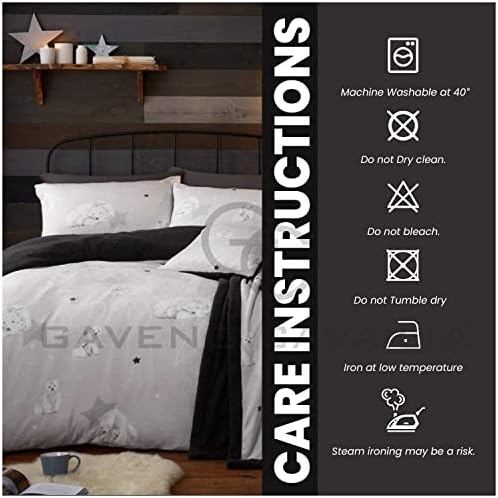GC GAVENO CAVAILIA Teddy Bear Duvet Cover Set, Thermal Reversible Bedding King Size, Cosy Star Bed Covers, Grey