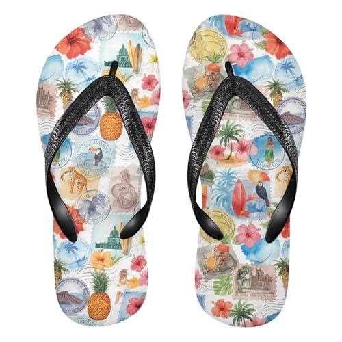 Burbuja Tropical Patchwork Stamp Flip Flops for Women Men, Soft Thong Sandals Rubber Slippers for Pool Beach Essentials