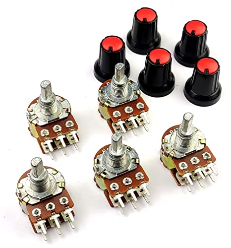 AVS COMPONENTS 5Pcs 10K ohm A10,B10 dual potentiometer, (D-SHAFT) variable resistor Volume Controller