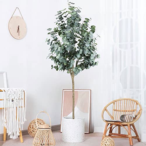 Artificial Eucalyptus Tree 6Ft（71"） Tall Fake Eucalyptus Plants With 1140 Silver Dollar Leaves Faux Silk Eucalyptus Stems With Planter Artificial Tree For Indoor Outdoor Home Office Shop Decoration #TOP4