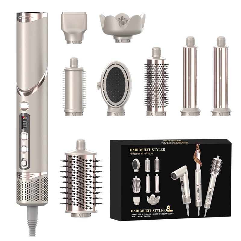 Anluomafuy 7 en 1 Cepillo Secador de Pelo, Cepillo de Aire Caliente Set, Moldeador de Pelo, Moldeador Desmontable Multifuncional, Iones Negativos Rizador para Todo Tipo de Cabello