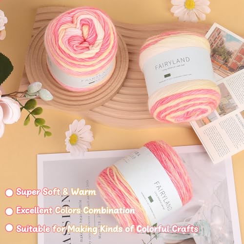 Image of Aeelike Ombre Yarn for Crocheting, 3 Skeins Gradient Cake Yarn 100g (3.52 oz) 245m (267 Yards) # 3 Light Weight - Soft Yarns with Vibrant Colors for Making Blanket Scarves, Pink Yellow Gradient