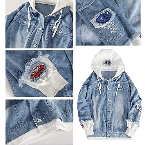 Lpstop Red Rose Flower Print Denim Jacket Graphic Hoodie Y2K Lightweight Jacket for Teen Adult4