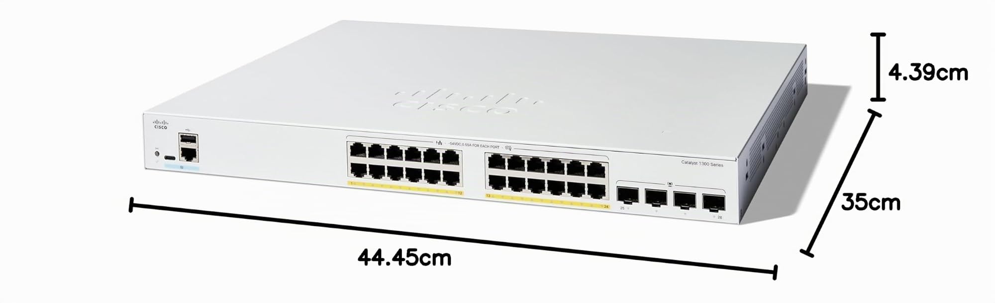 Cisco Commutateur administrable Cisco Catalyst 1300-24FP-4G, 24 Ports GE, PoE complète, Ports SFP 4x1GE, Garantie limitée à Vie (C1300-24FP-4G)