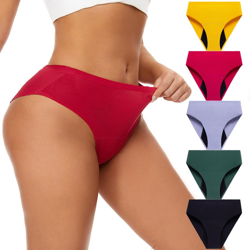 Bragas Menstruales para Mujer Bragas absorbentes a Prueba de Fugas de Cintura Media Ropa Interior Menstrual Bragas de algodón Con Protección para El Período Paquete de 5 Multicolor 4Xl