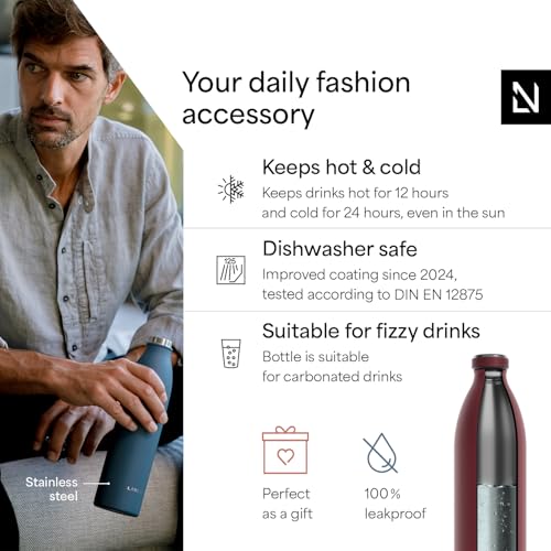 Image of LARS NYSOM Stainless Steel Insulated XL Water Bottle 12oz 17oz 25oz 34oz 51oz | Insulated Thermo Flask for Hot and Cold Beverages | Leakproof Drinking Bottle (Berry Red, XL 50.7oz)