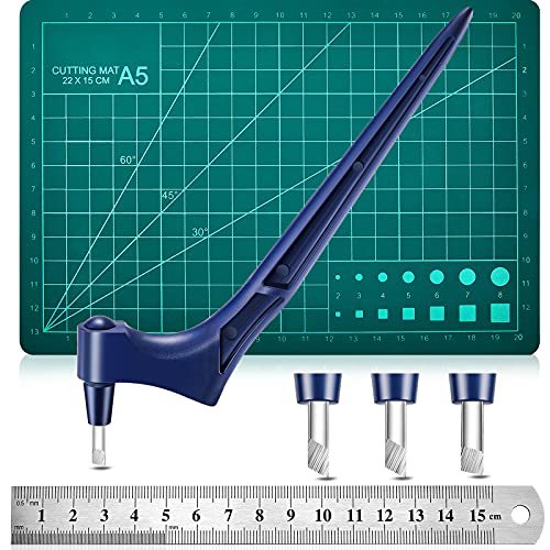 360-degree Rotating Craft Cutting Tools Set Craft Cutting Tools Set Craft Cutting Knives with Three Different Angle Replacement Blades 15 Degree 30 Degree 45 Degree Steel Ruler Cutting Mats Craft