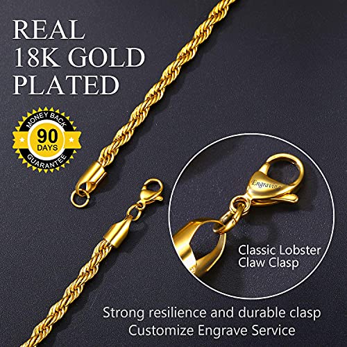 U7 Rope Chain and Bracelet Set for Men, 14K Gold Plated Rope Necklaces Set by U7 - Used condition - Image 5