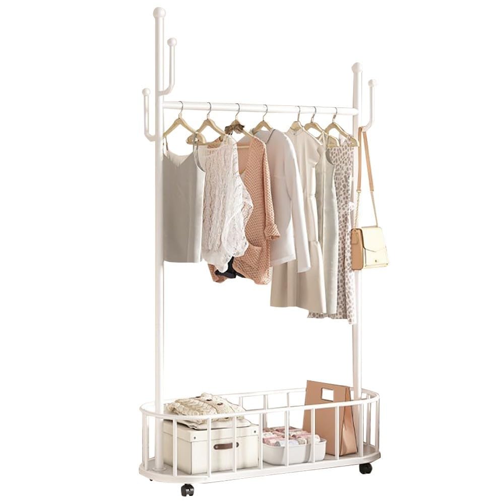 FGXHHS Heavy Duty Metal Coat Rack with Storage Shelves & Hooks - Industrial Freestanding Clothes Rail, 100kg Capacity for Hallway Entryway Available in 60CM, 80CM, 100CM
