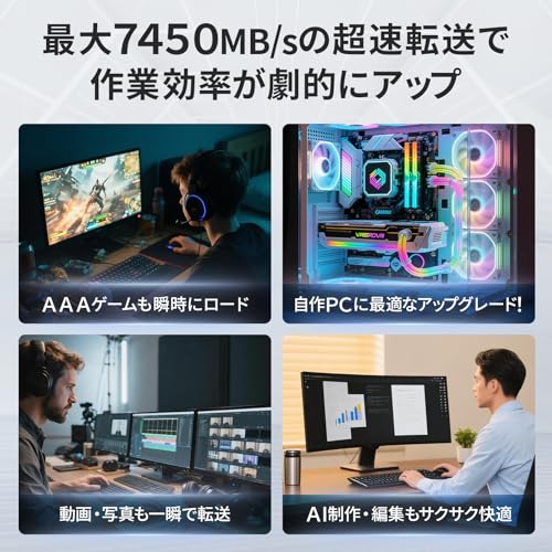 512GB SSD NVMe M.2 Tpye 2280 PCIe Gen4×4 TLC 3D NAND 日本ブランド 国内5年保証 超高速 (最大読込み7450MB/s,最大書き込み5500MB/s) 内蔵SSD 高耐久 SLCキャッシュ PS5動作確認済み グラフェン放熱シート付き icore storage