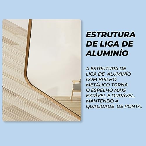 Espelho Oval Chão Suporte e Parede Corpo Inteiro Metal Preto 1,47x37 Luxo